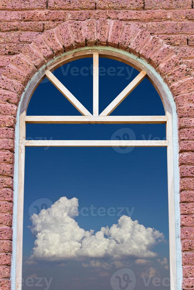 Entrance to the sky brick wall. photo