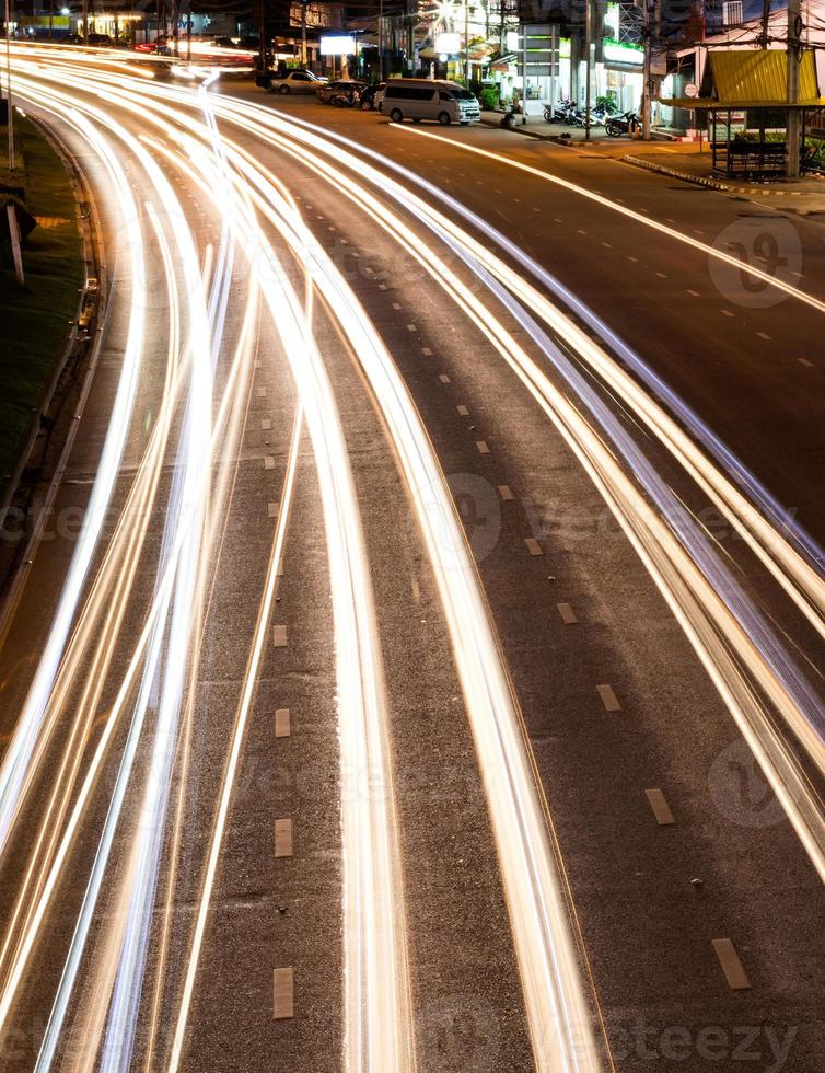 Many car lights on the street. photo