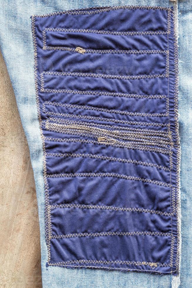 Blue Fabric Patchwork Denim. photo