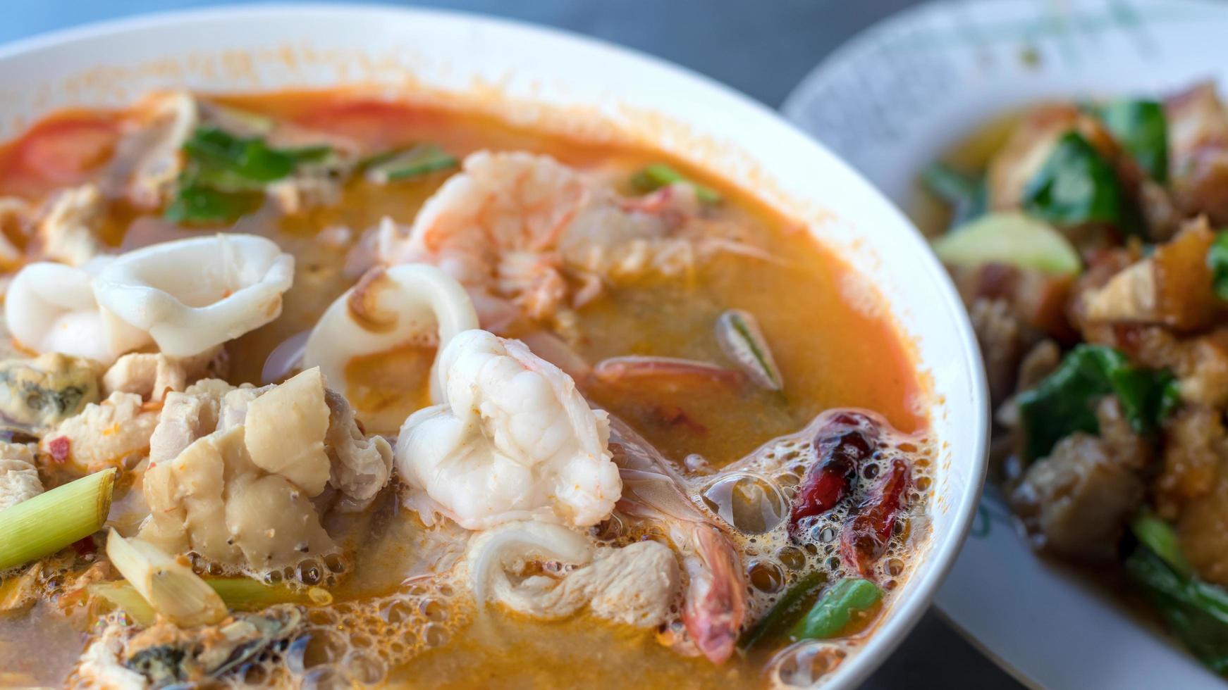 Close-up of Tom Yum Kung. photo