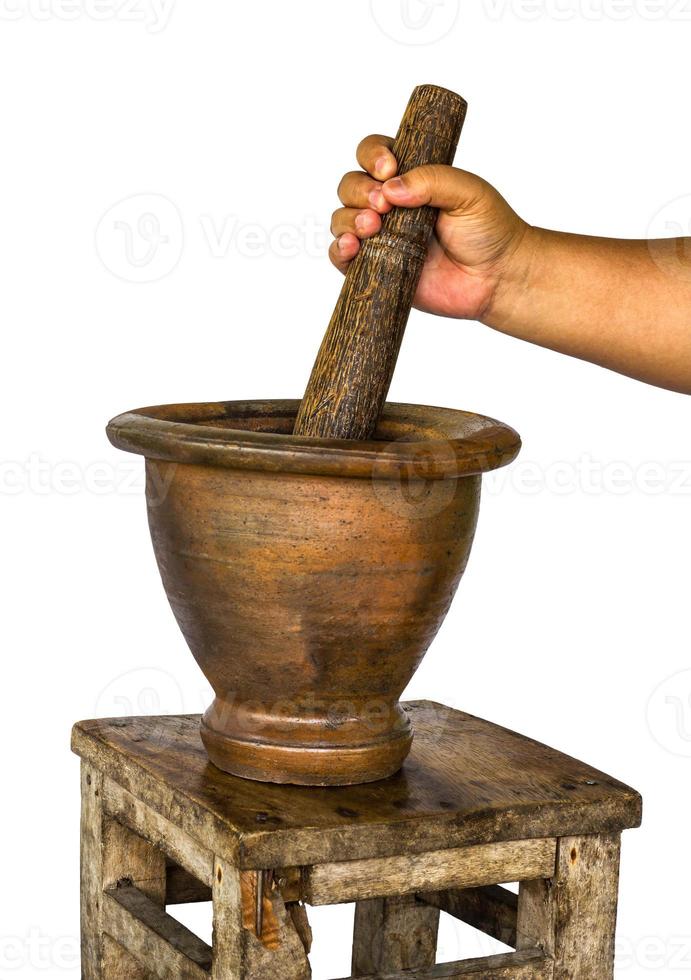 Handle mortar pestle pounding. photo