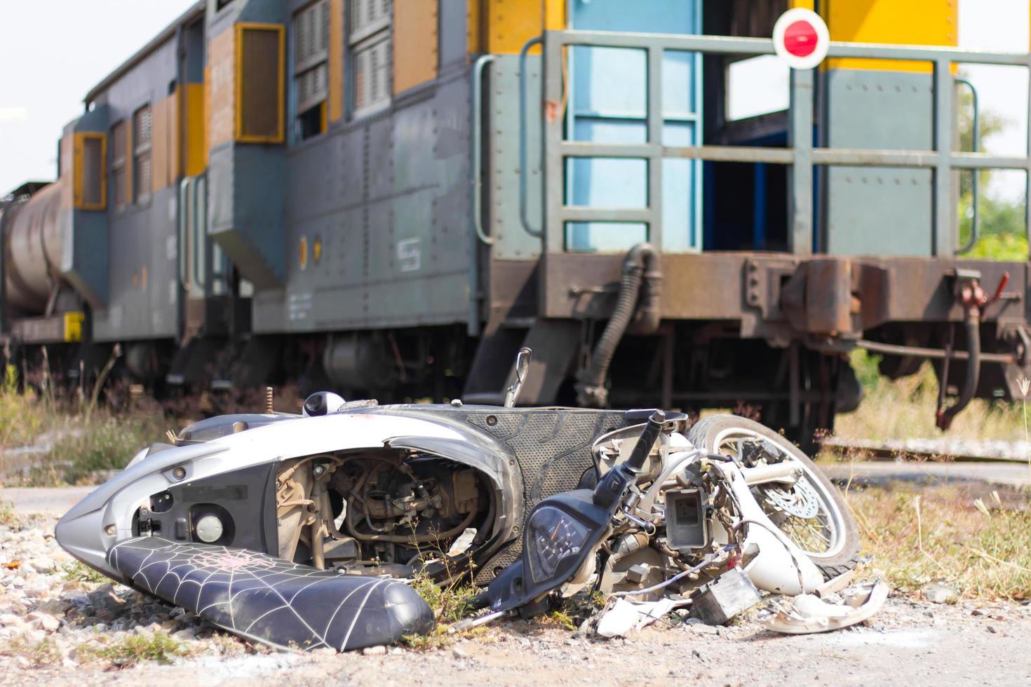 Motorcycles train crash. photo