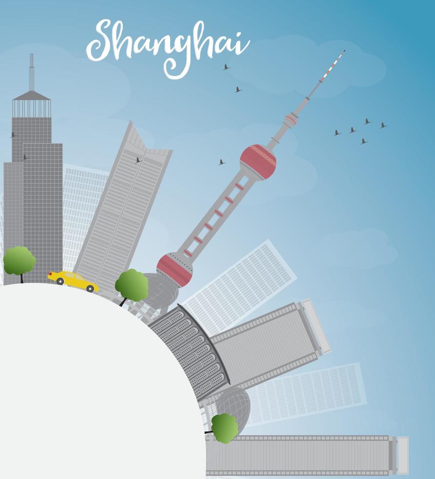 Shanghai skyline with blue sky and grey skyscrapers. vector