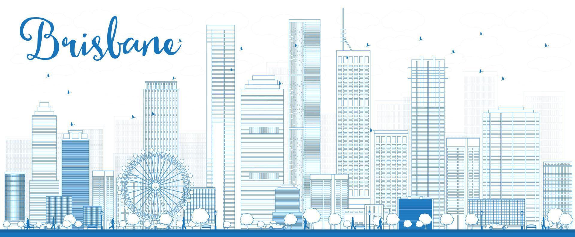 Outline Brisbane skyline with blue building vector