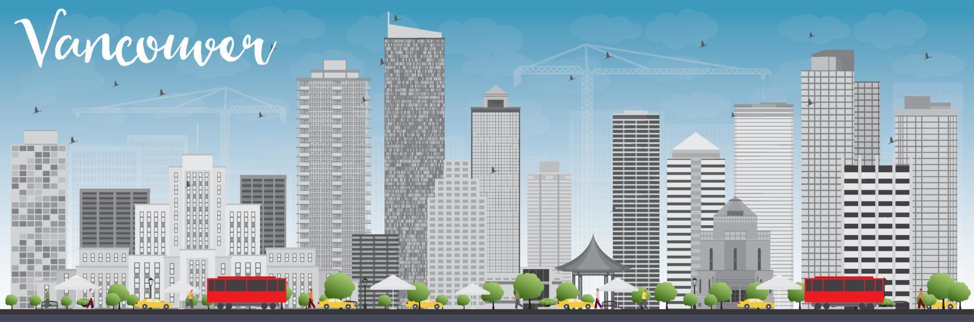 Vancouver skyline with grey buildings and blue sky. vector