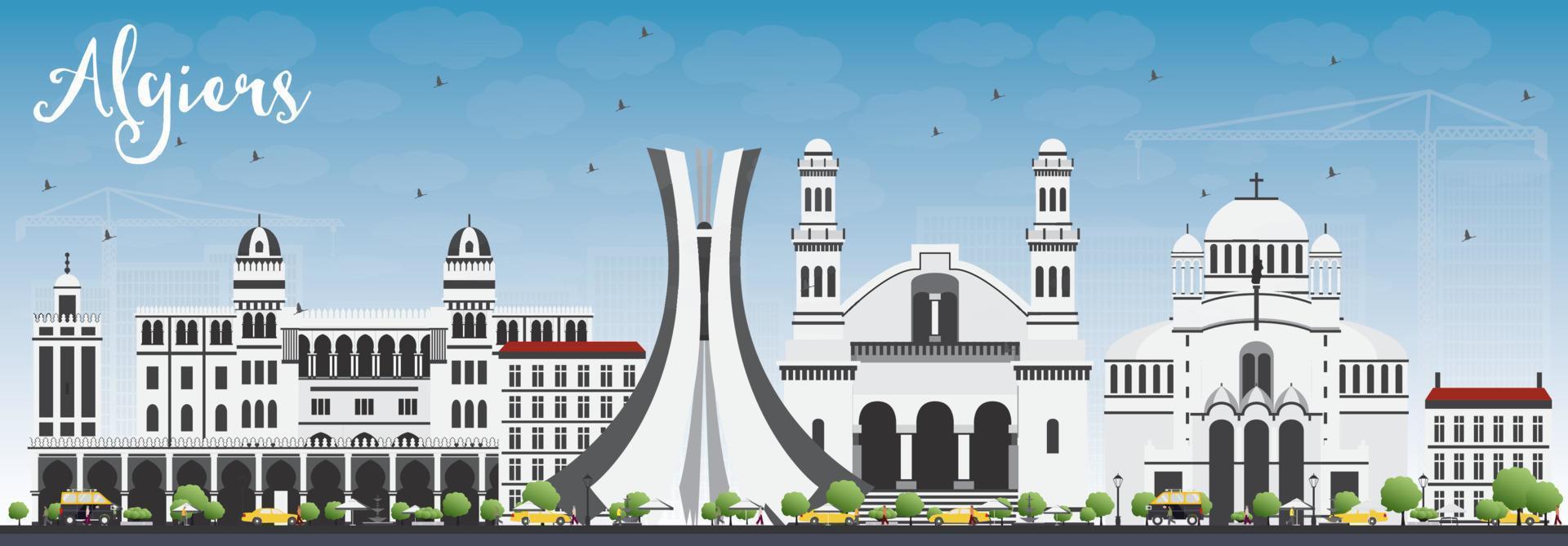 Algiers Skyline with Gray Buildings and Blue Sky. vector