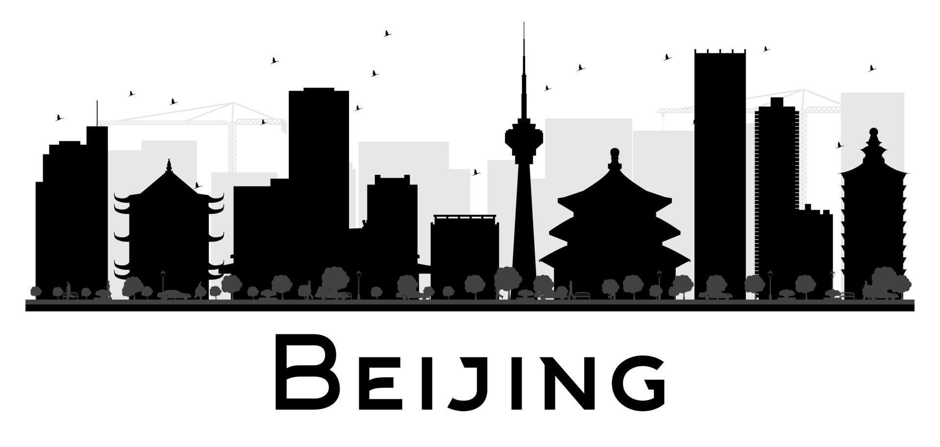 silueta en blanco y negro del horizonte de la ciudad de beijing. vector