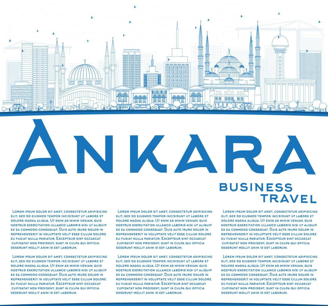 Outline Ankara Skyline with Blue Buildings and Copy Space. vector