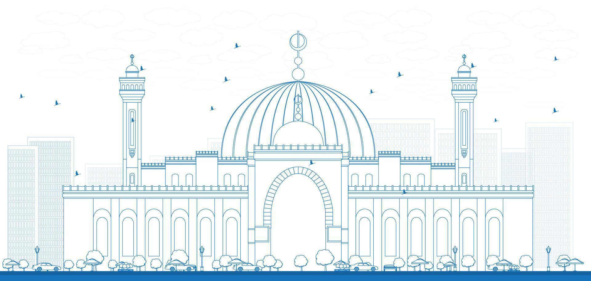 esbozar la gran mezquita al fateh en la ciudad de manama vector