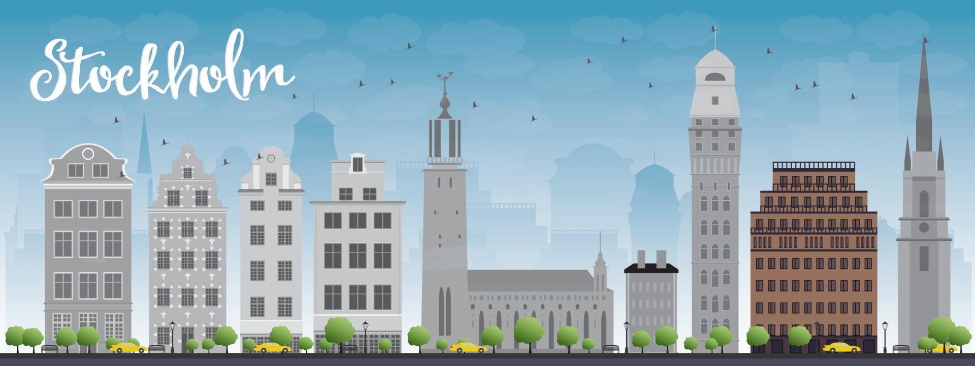 Stockholm Skyline with Grey Buildings and Blue Sky vector