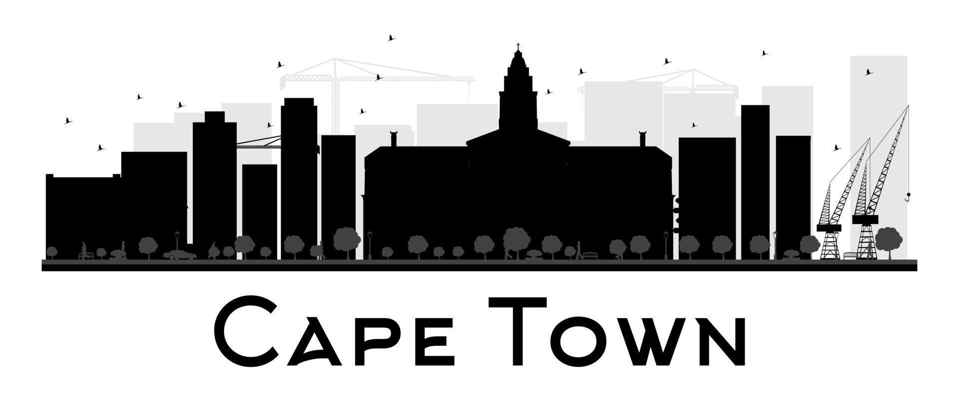 Cape Town City skyline black and white silhouette. vector