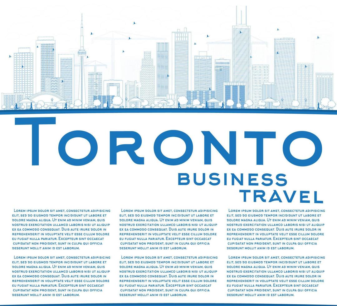 Outline Toronto skyline with blue buildings and copy space. vector