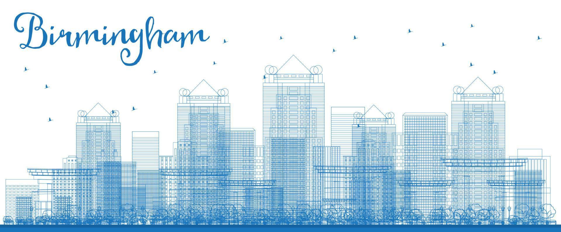 Outline Birmingham Alabama Skyline with Blue Buildings. vector