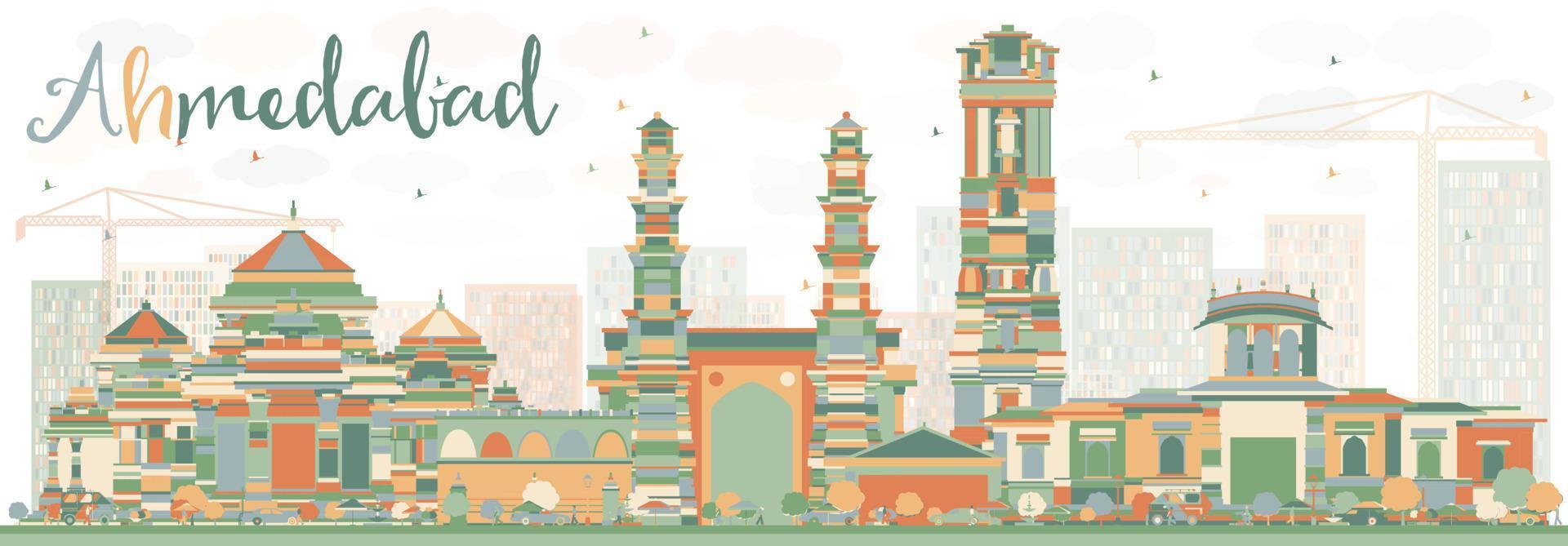Abstract Ahmedabad Skyline with Color Buildings. vector