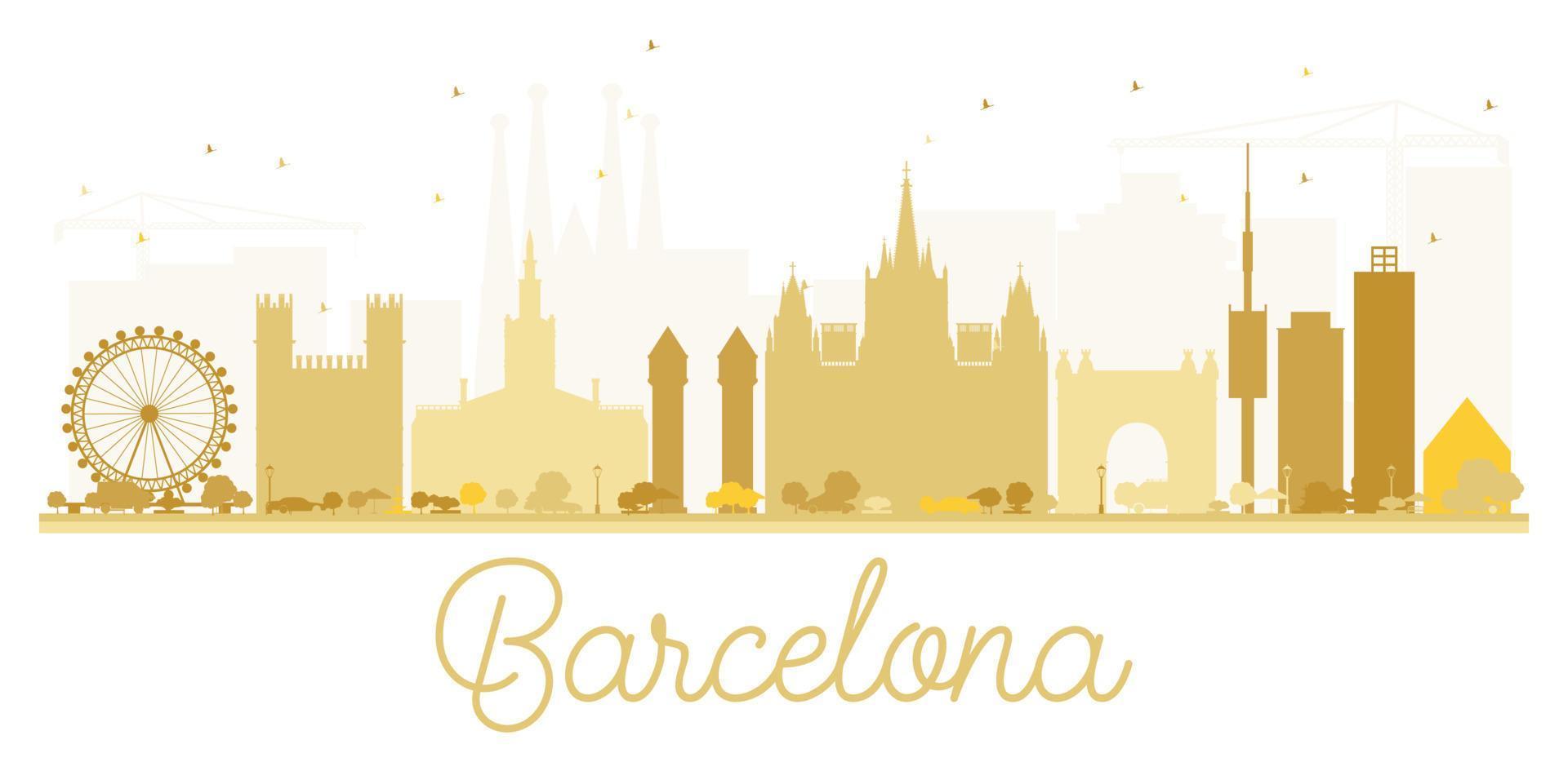 silueta dorada del horizonte de la ciudad de barcelona. vector