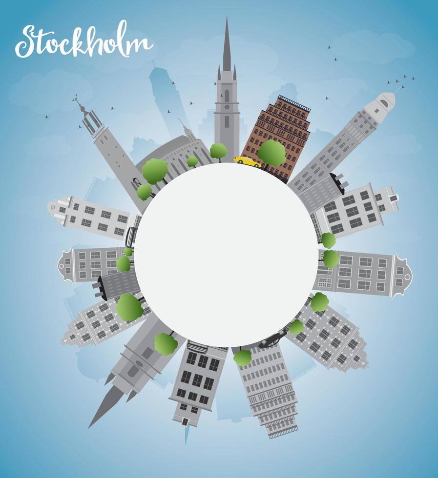 Stockholm Skyline with Grey Buildings and Blue Sky vector