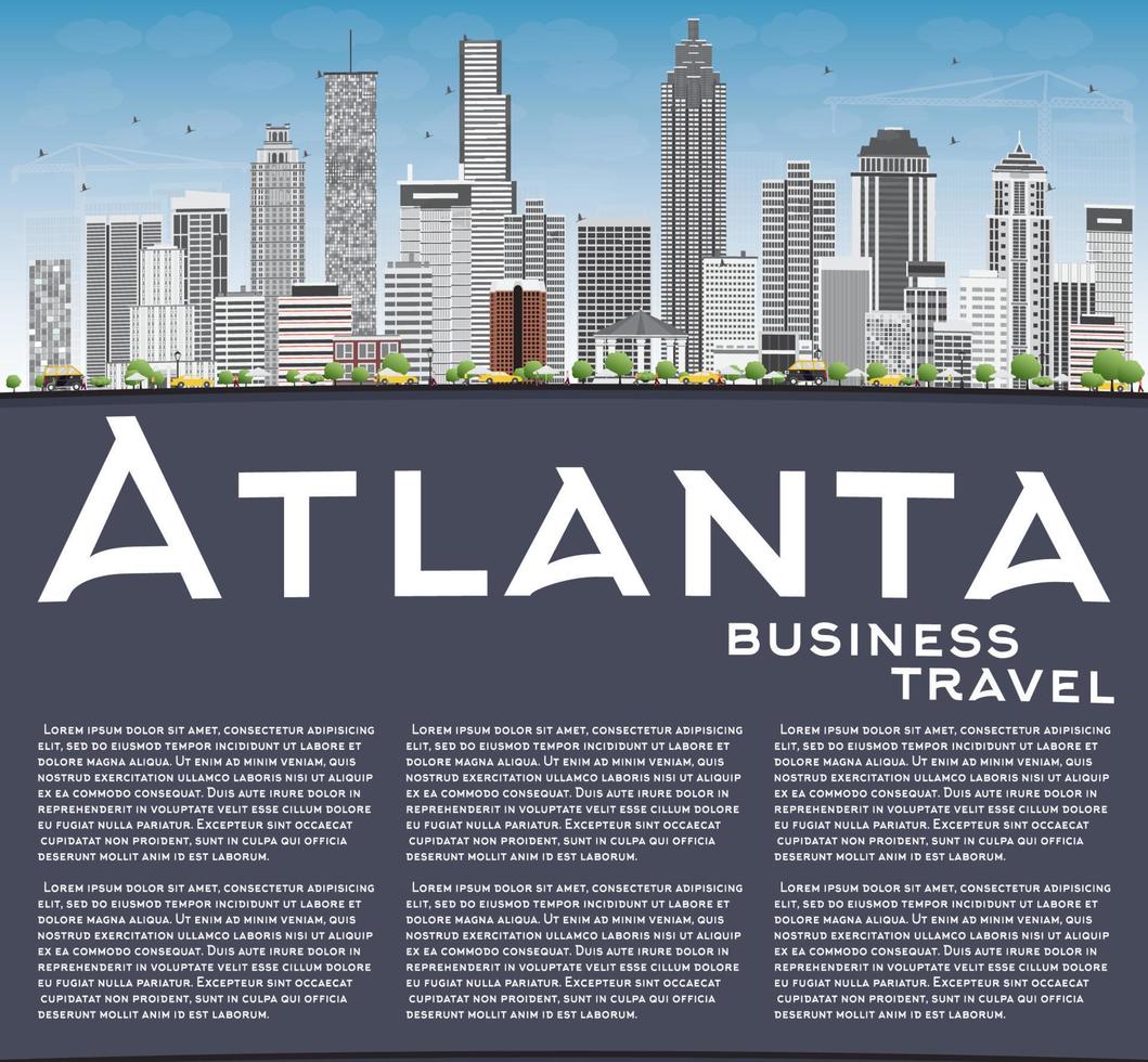 Atlanta Skyline with Gray Buildings, Blue Sky and Copy Space. vector