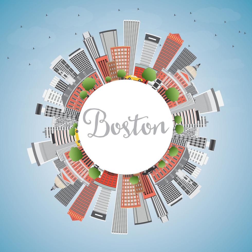 horizonte de boston con edificios, cielo azul y espacio para copiar. vector