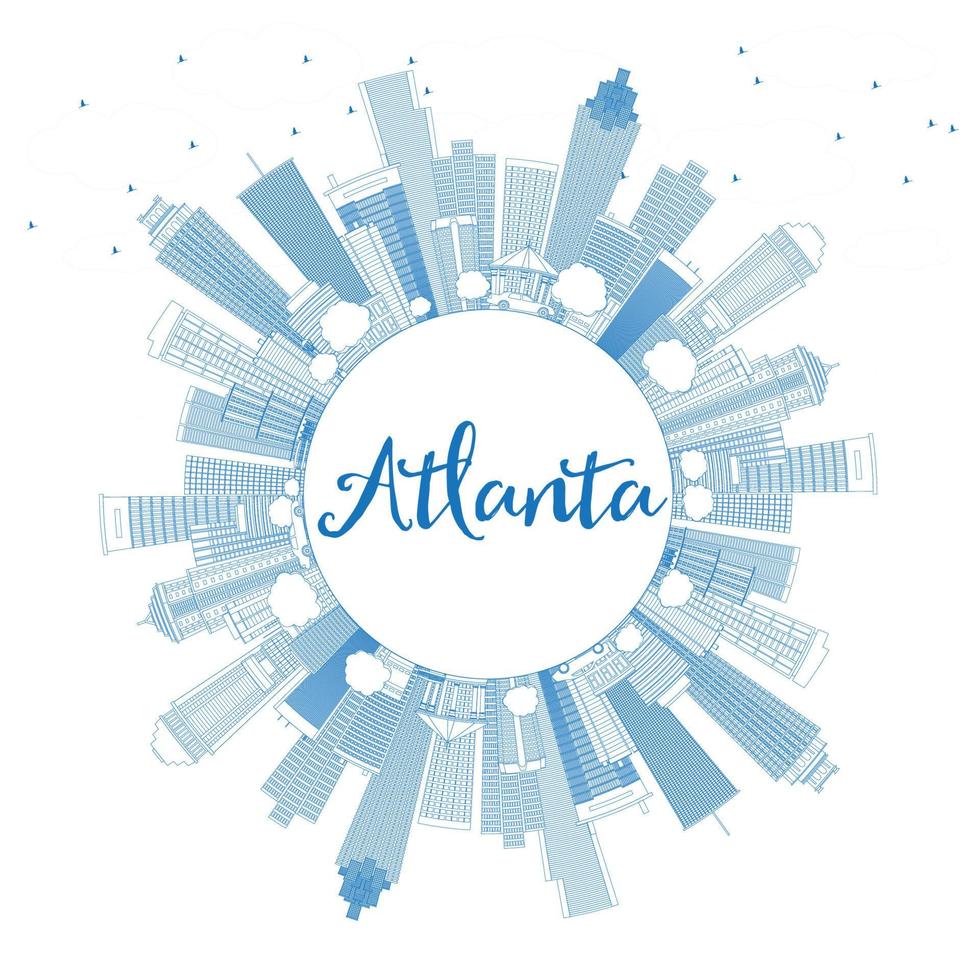 Outline Atlanta Skyline with Blue Buildings and Copy Space. vector