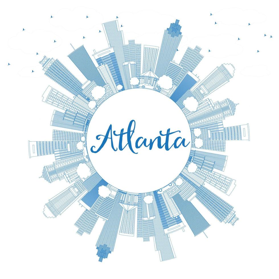 delinee el horizonte de atlanta con edificios azules y copie el espacio. vector