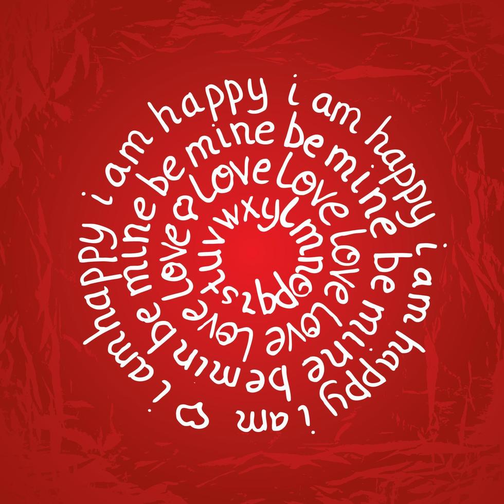 Valentines day round lettering on red gradient background with texture. vector