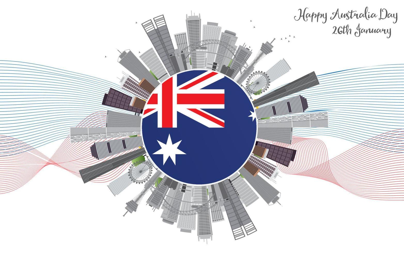 Australia Day Background with Gray Buildings. vector