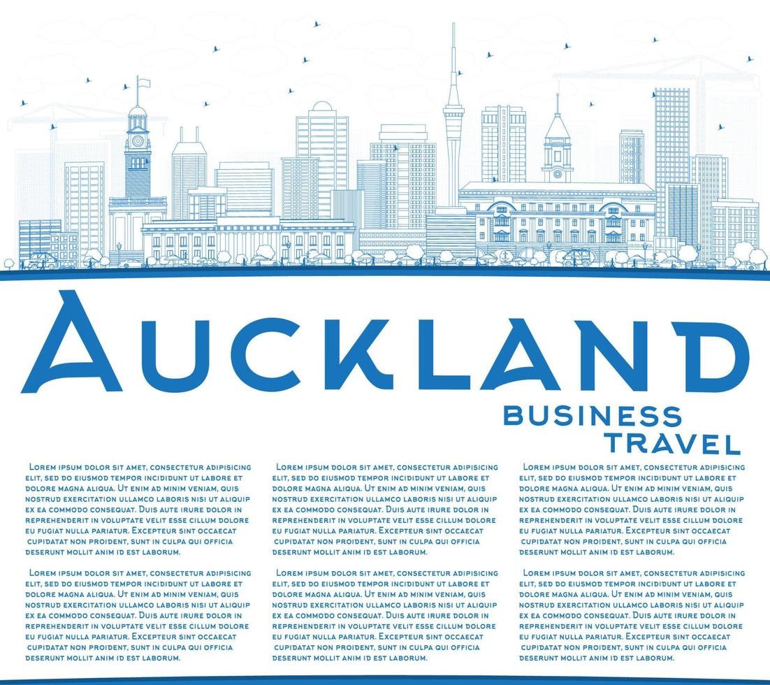 Outline Auckland Skyline with Blue Buildings and Copy Space. vector