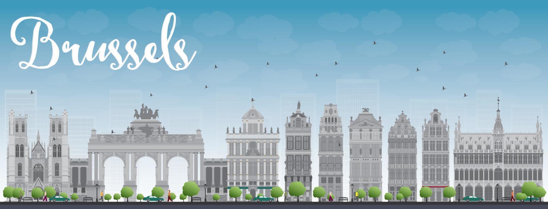 Brussels skyline with grey building and blue sky vector
