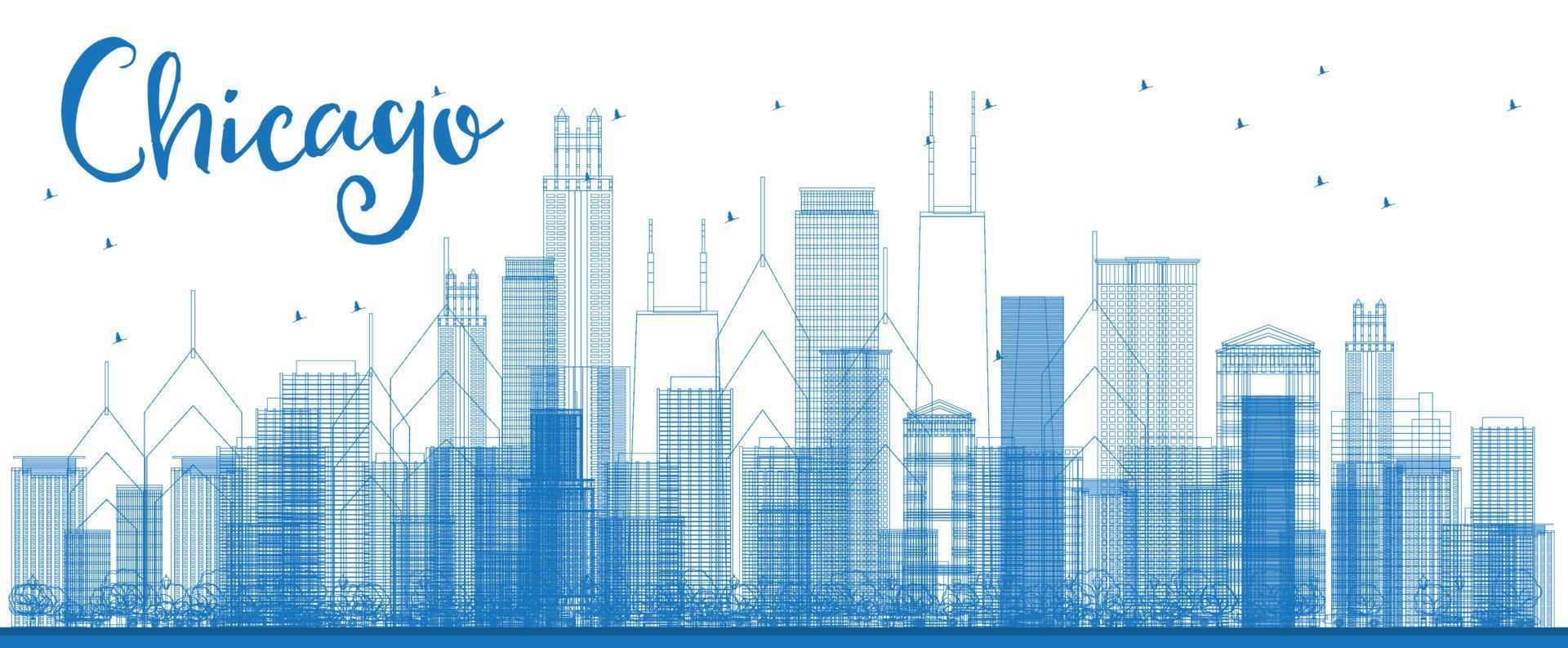 Outline Chicago city skyline with blue skyscrapers. vector