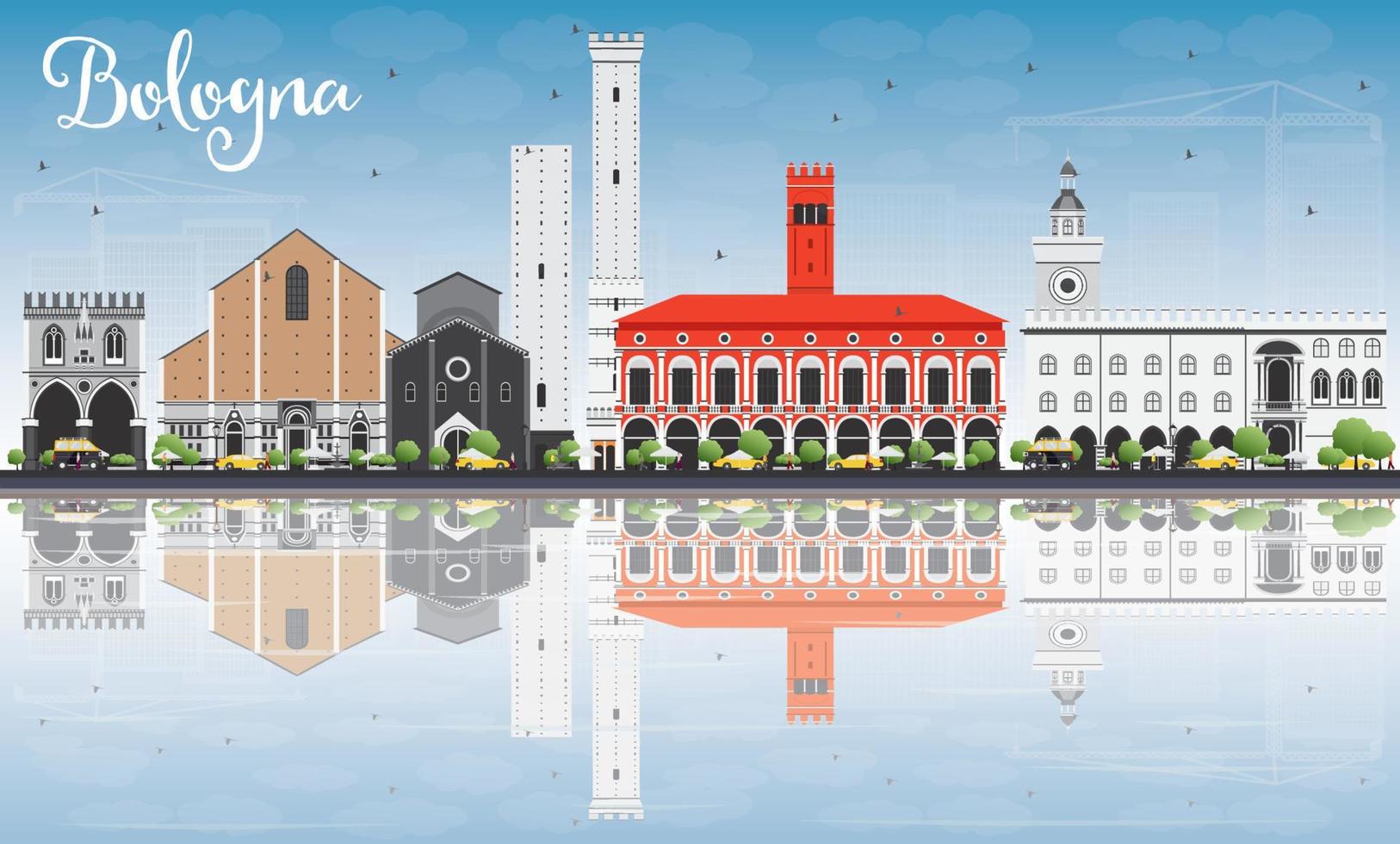 Bologna Skyline with Landmarks, Blue Sky and Reflections. vector