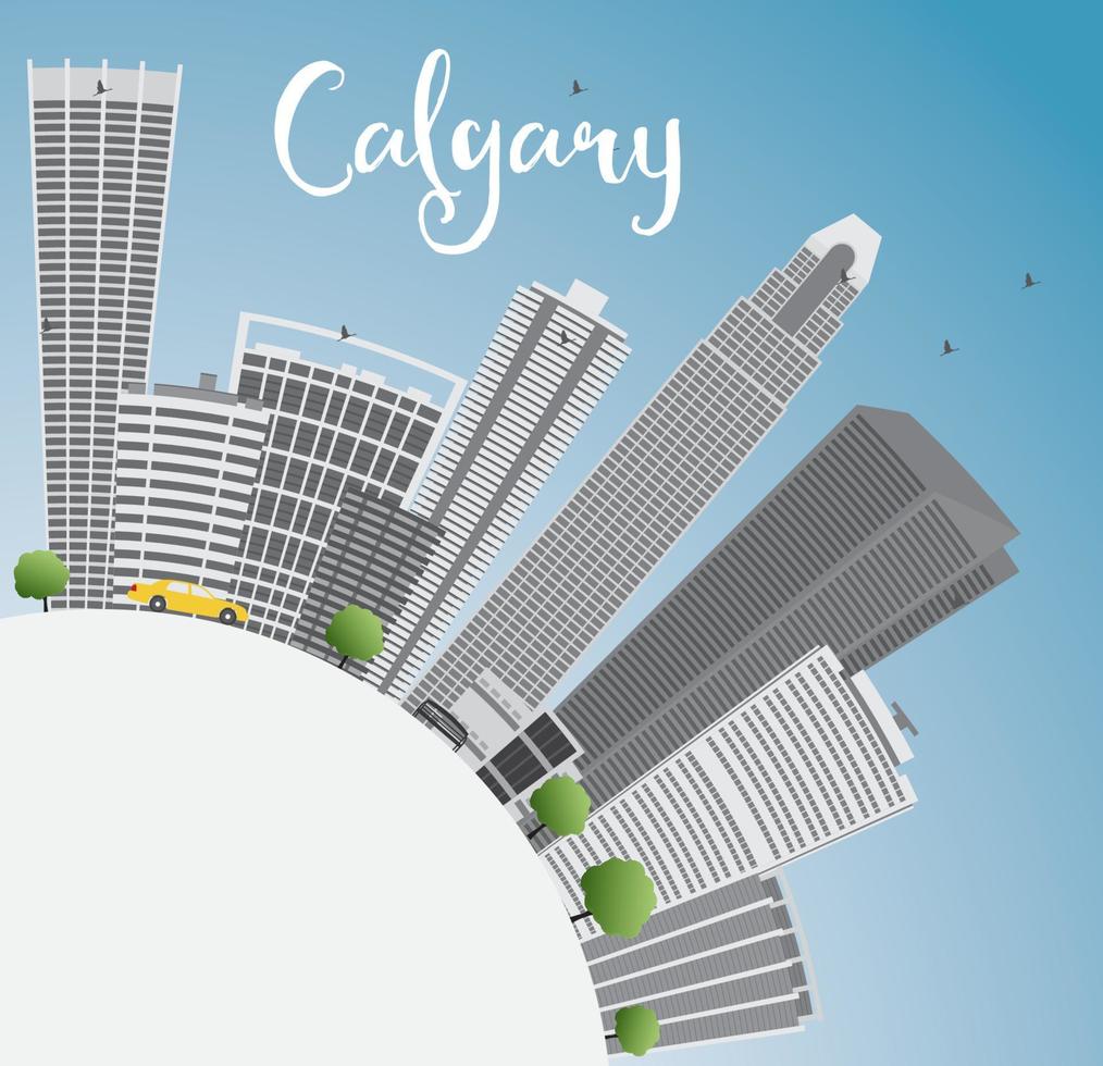 Calgary Skyline with Gray Buildings, Blue Sky and Copy Space. vector