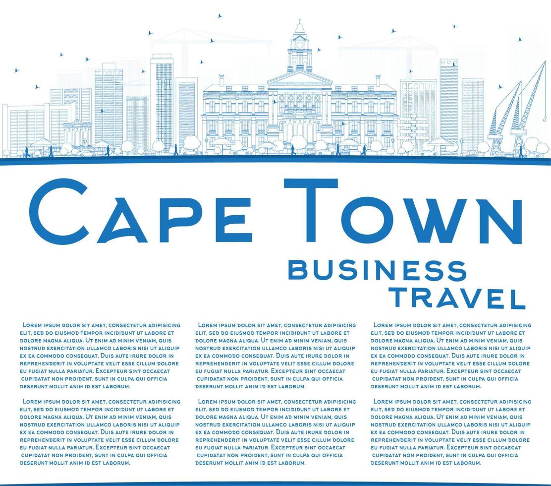 Outline Cape Town skyline with blue buildings and copy space. vector