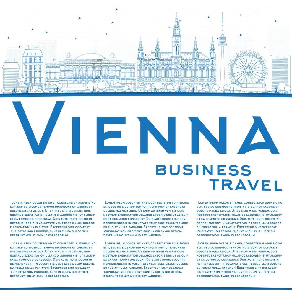 Outline Vienna Skyline with Blue Buildings Copy Space. vector