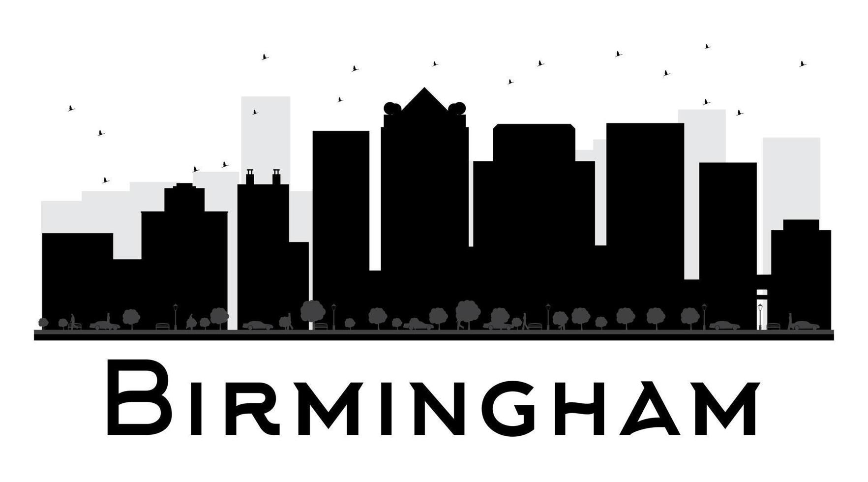 horizonte de la ciudad de birmingham silueta en blanco y negro vector