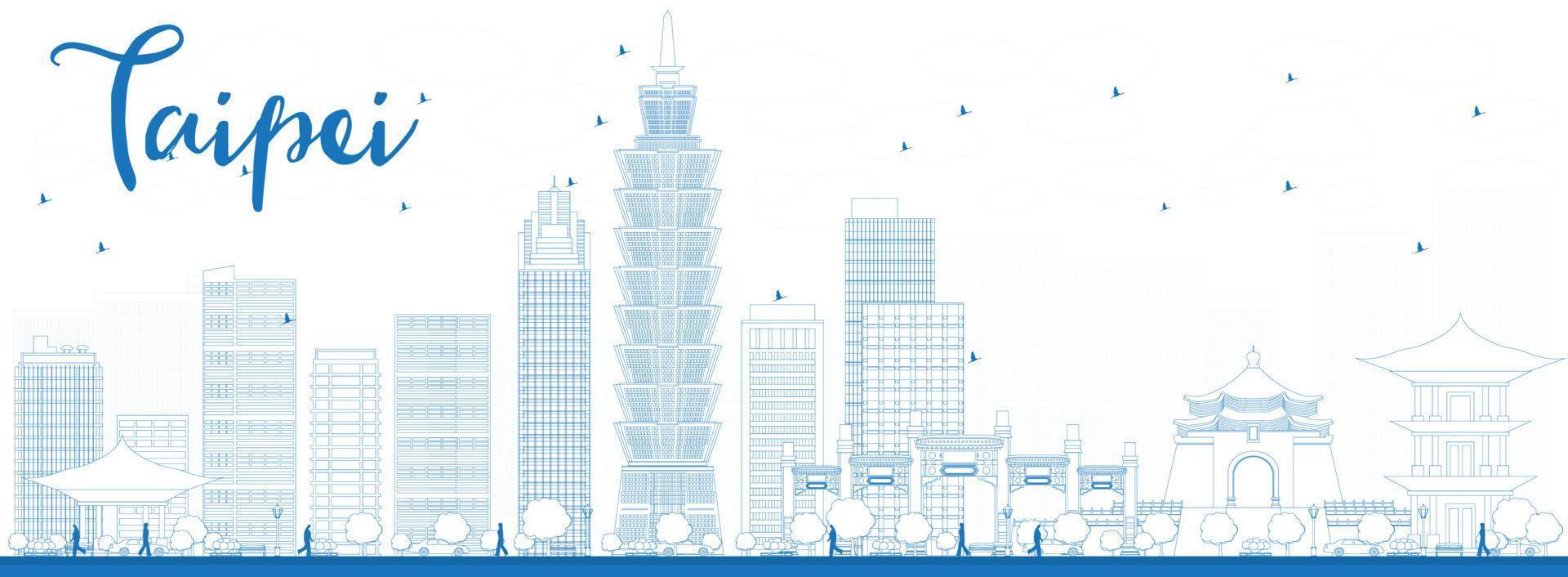Outline Taipei skyline with blue landmarks vector