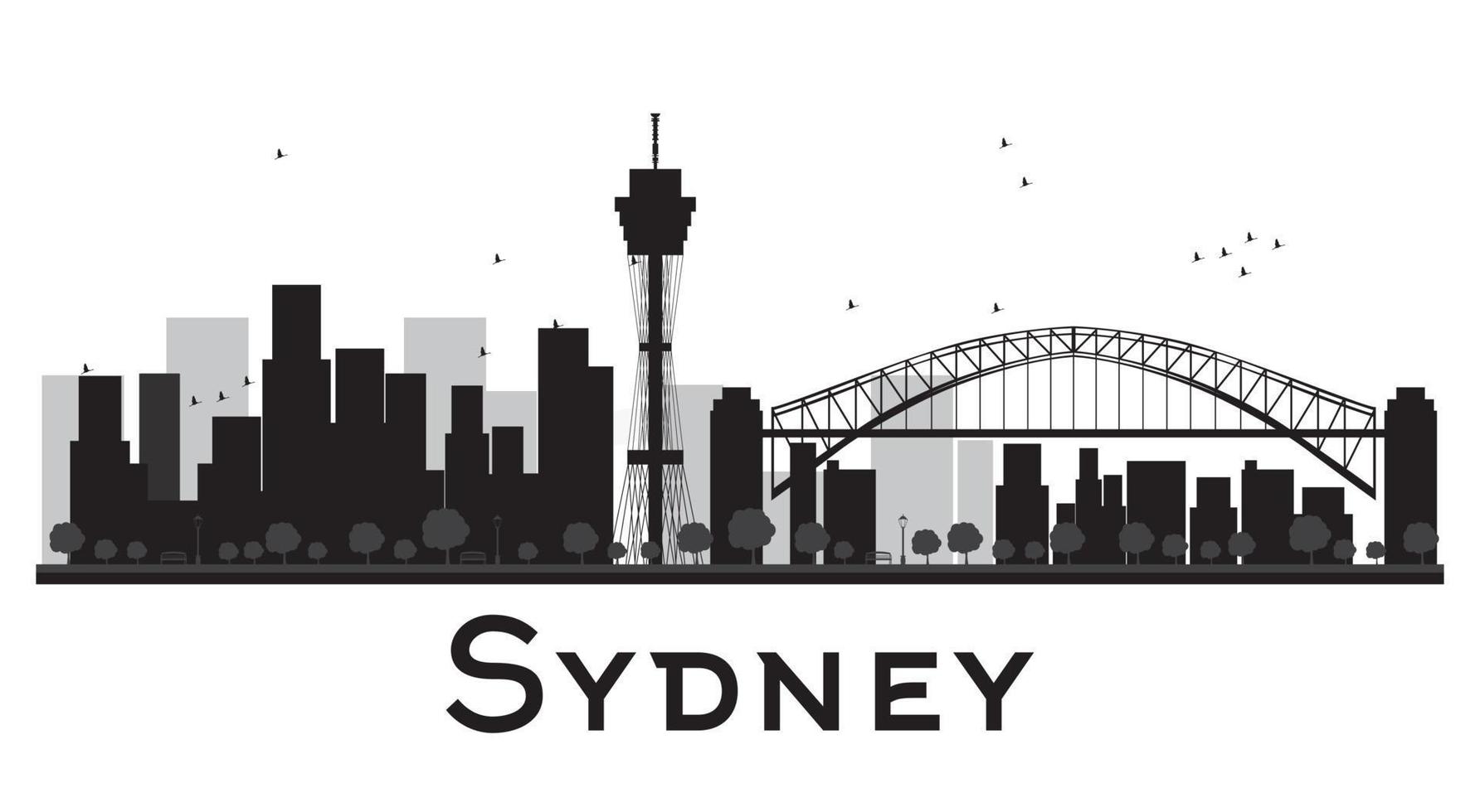 horizonte de la ciudad de sydney silueta en blanco y negro vector