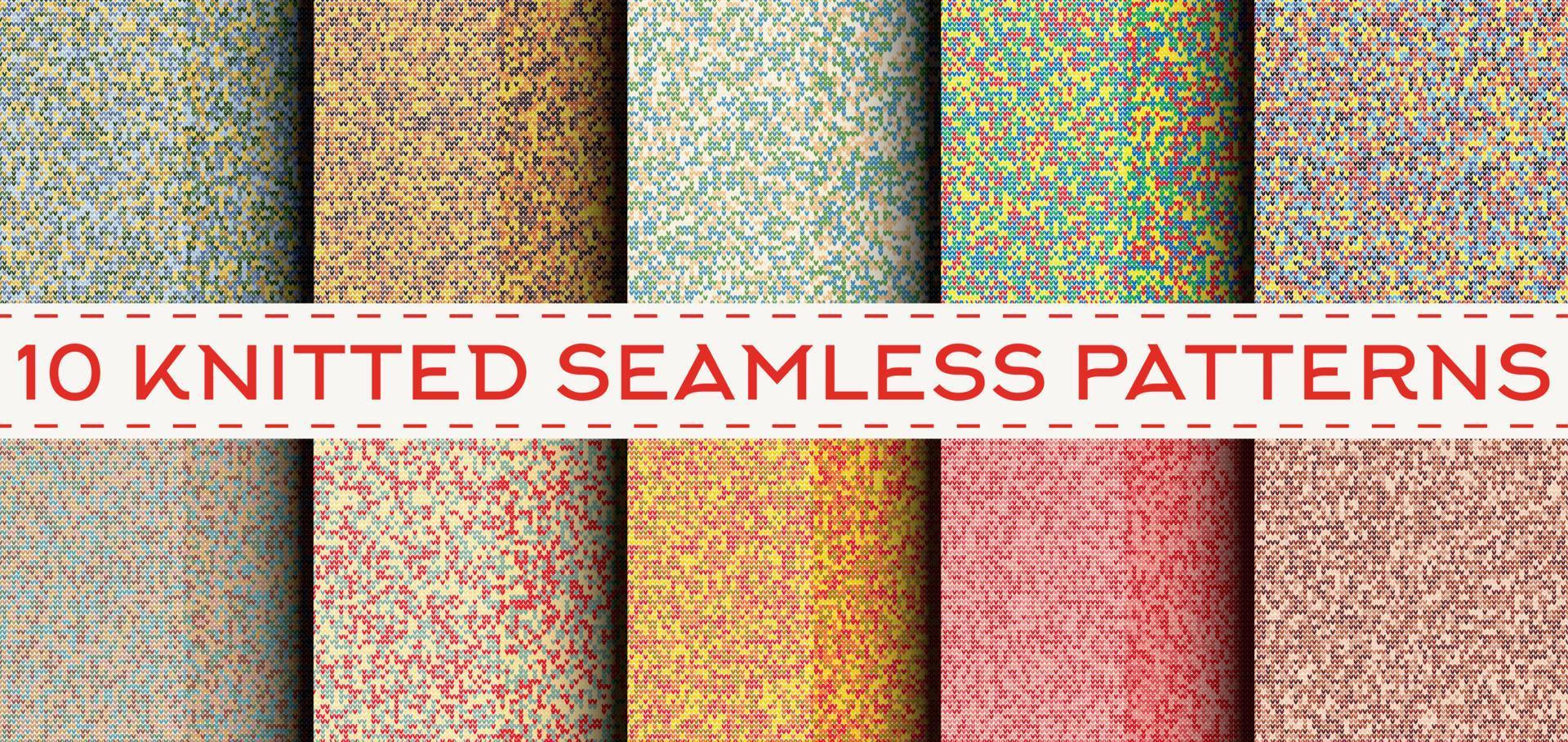 Set of 10 knitted seamless patterns vector
