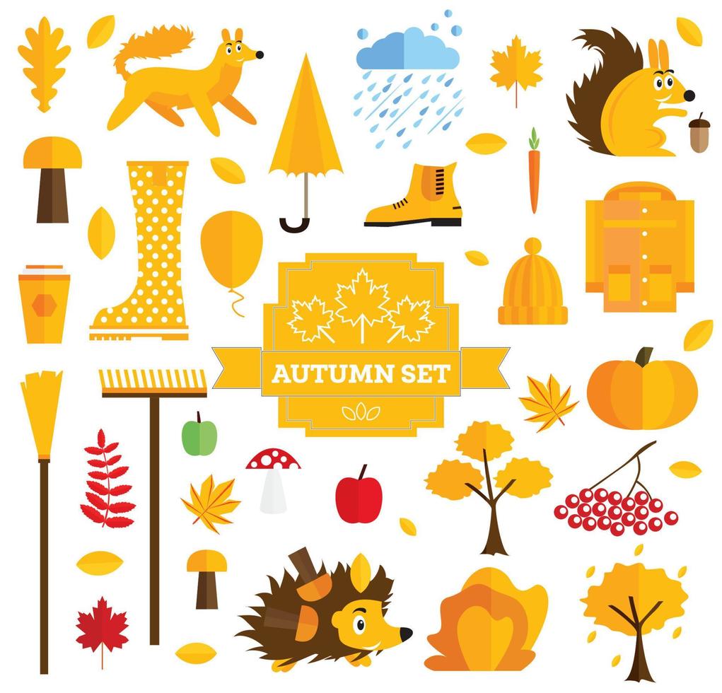 Set of Autumn Elements Isolated on White Background. vector