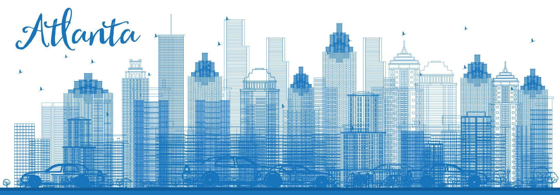 Outline Atlanta Skyline with Blue Buildings. vector