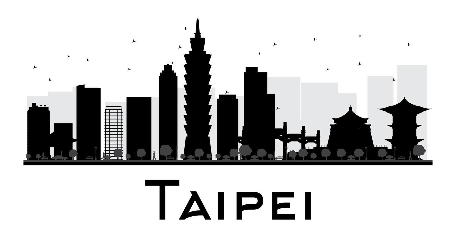 Taipei City skyline black and white silhouette. vector