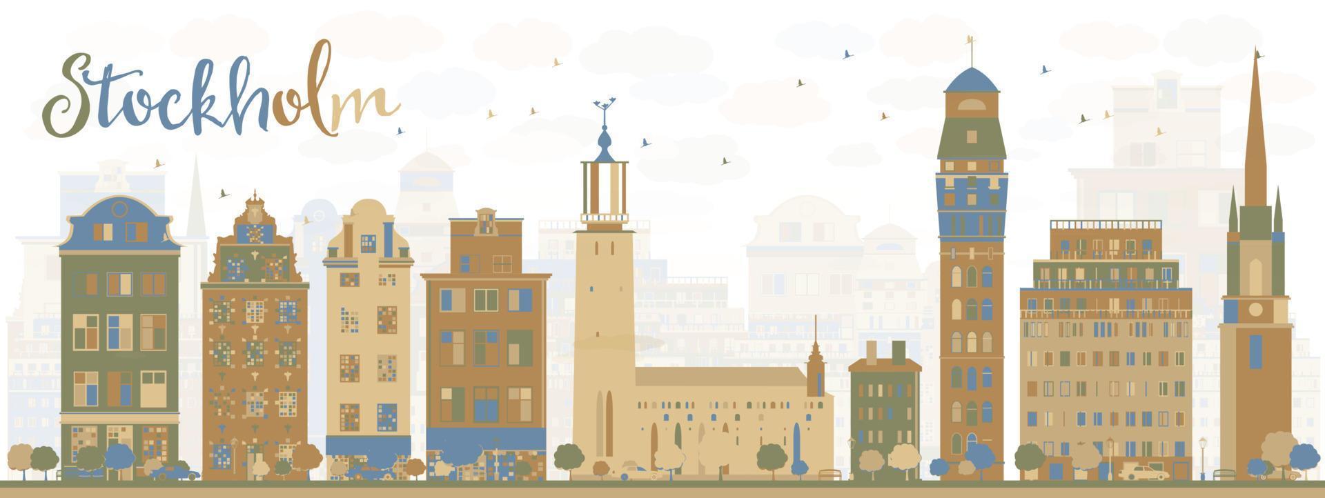 Stockholm Skyline with Bown and blue Buildings vector