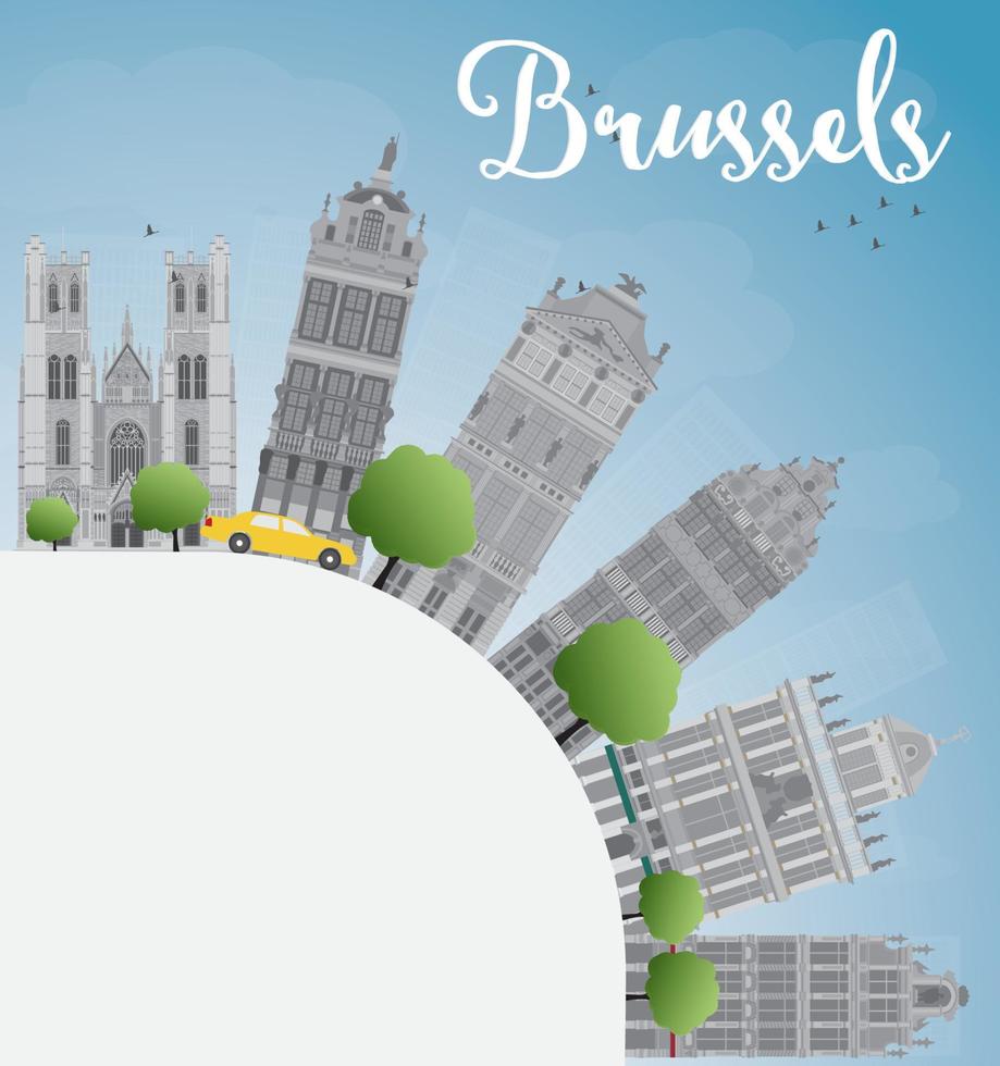 horizonte de bruselas con edificio gris, cielo azul y espacio de copia vector