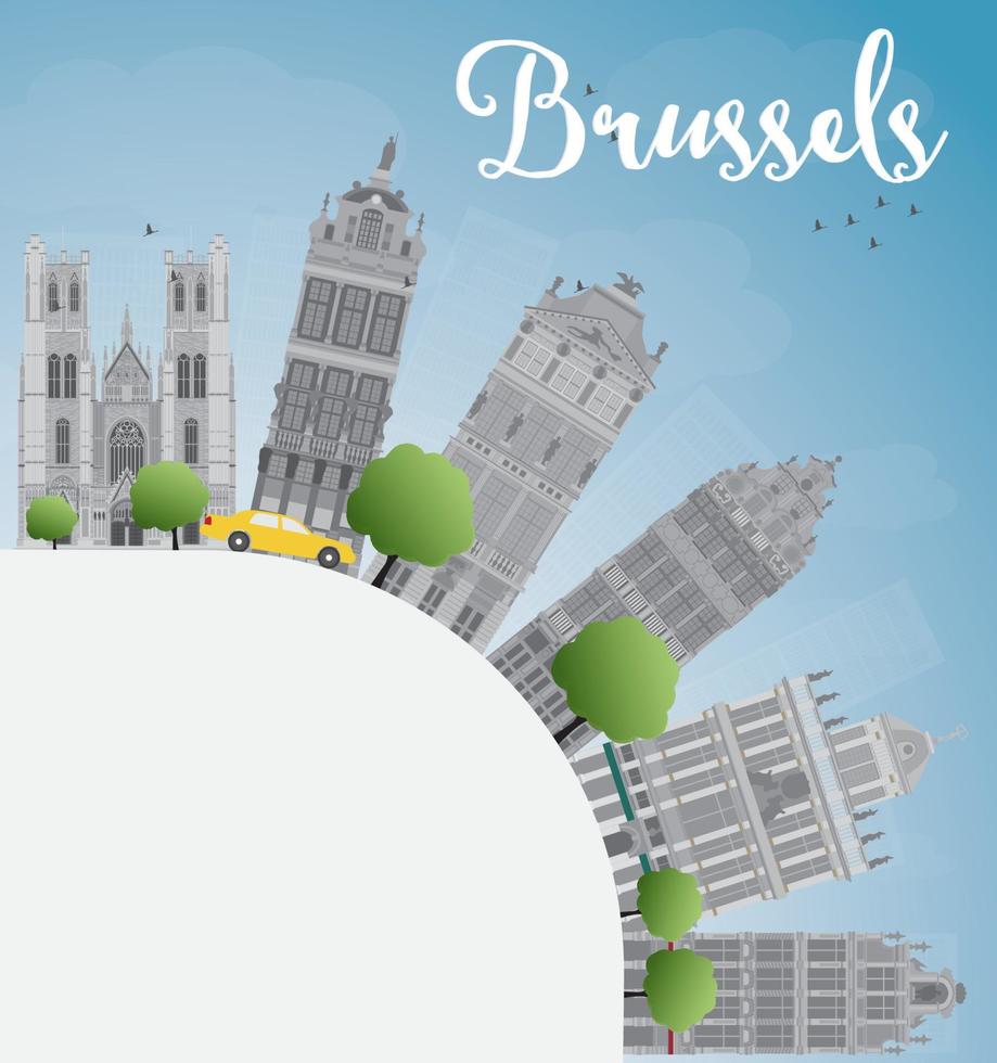 Brussels skyline with grey building, blue sky and copy space vector