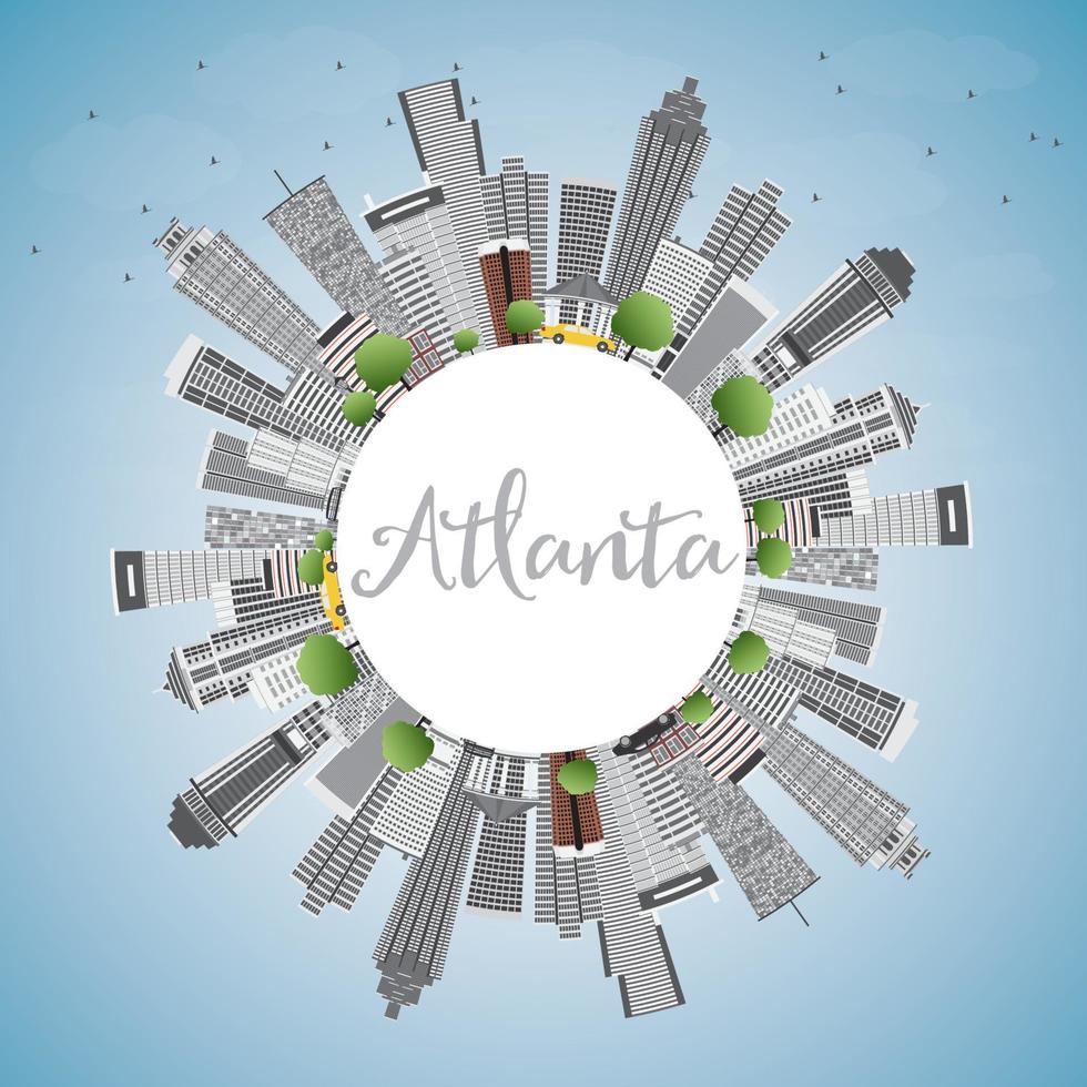 horizonte de atlanta con edificios grises, cielo azul y espacio para copiar. vector