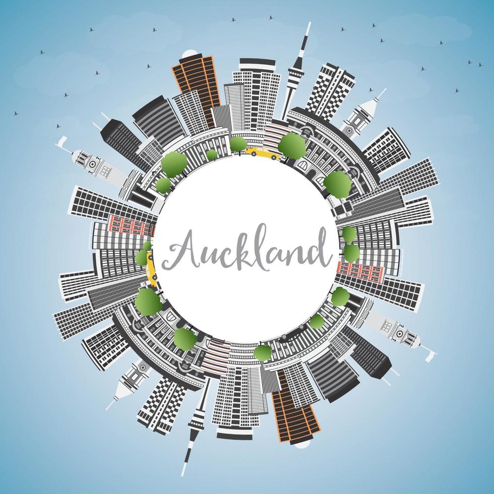 Auckland Skyline with Gray Buildings, Blue Sky and Copy Space. vector