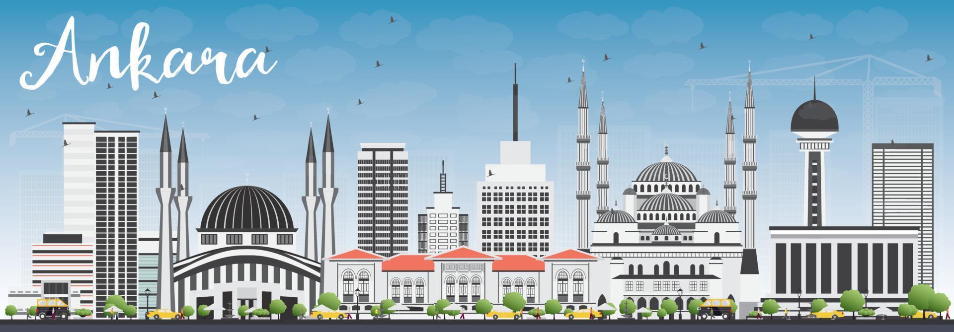 Ankara Skyline with Gray Buildings and Blue Sky. vector