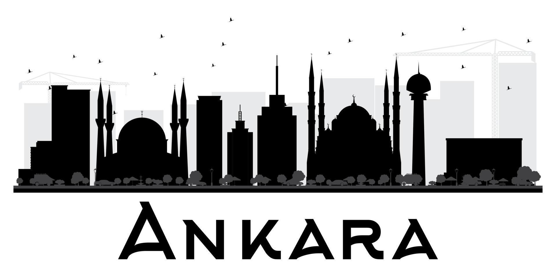 silueta en blanco y negro del horizonte de la ciudad de ankara. vector