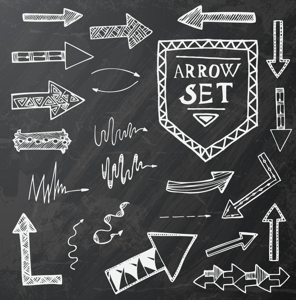 Hand drawn arrow icons set on black chalk board. vector