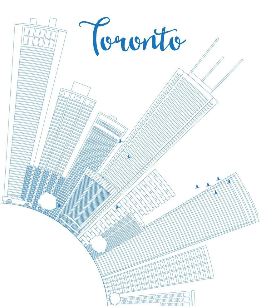 Outline Toronto skyline with blue buildings and copy space. vector