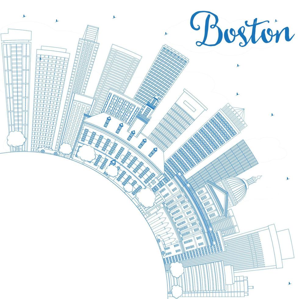 delinee el horizonte de boston con edificios azules y copie el espacio. vector